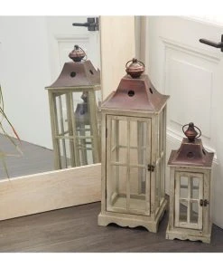 GRAYSON LANE Set of 2 26 In., 18 In. Coastal Lantern Cream Wood -GRAYSON LANE shop 330858014 AlternateImage2 l
