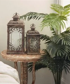 GRAYSON LANE Set of 2 20 In., 15 In. Rustic Lantern Brown Metal -GRAYSON LANE shop 330858045 AlternateImage2 l