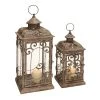 GRAYSON LANE Set of 2 20 In., 15 In. Rustic Lantern Brown Metal