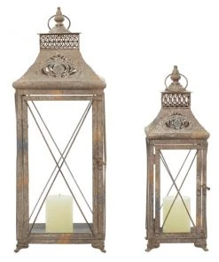 GRAYSON LANE Set of 2 24 In., 18 In. Traditional Lantern Brown Metal