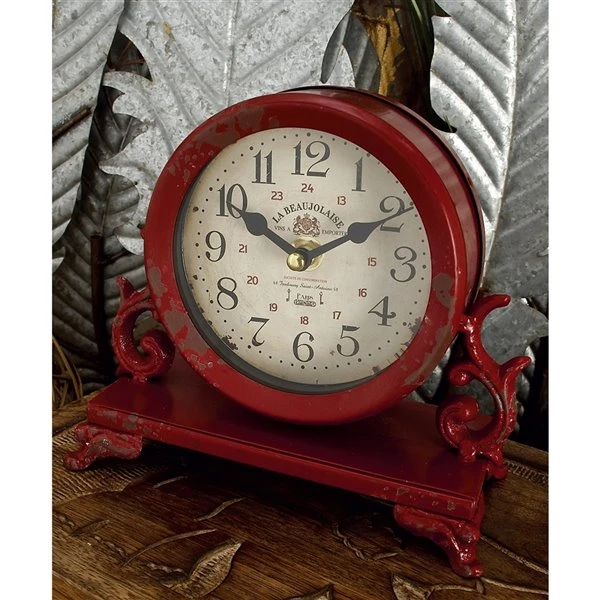 GRAYSON LANE 7 In. x 7 In. Vintage Clock Beige Metal 3 GRAYSON LANE 7 In. x 7 In. Vintage Clock Beige Metal - Image 3