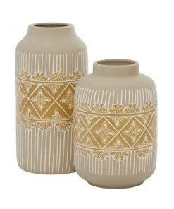 Grayson Lane Set of 2 9-in , 11-in Boho Style Vase - Beige Ceramic