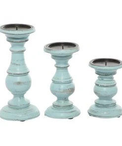 Grayson Lane 3-Candle Pillar Holder - 6-in, 8-in, 10-in -Light Blue Mango Wood -GRAYSON LANE shop 330858156 AlternateImage5 l
