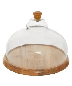 Grayson Lane 10-in x 13-in Natural Cake Stand with Cloche - Brown Wood and Glass -GRAYSON LANE shop 330858165 AlternateImage4 l