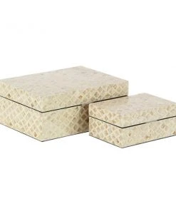Grayson Lane Set of 2 8-in , 12-in - Mother of Pearl Beige Coastal Box
