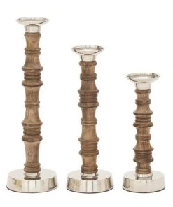 Grayson Lane 3-Candle Pillar Holder - 12-in, 15-in, 18-in - Brown Mango Wood -GRAYSON LANE shop 330858173 AlternateImage5 l