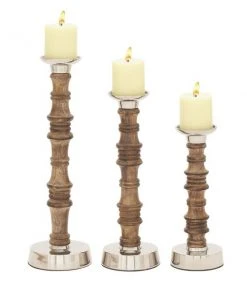 Grayson Lane 3-Candle Pillar Holder - 12-in, 15-in, 18-in - Brown Mango Wood