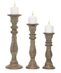 Grayson Lane 3-Candle Wood Pillar Holder - 18-in, 15-in, 12-in