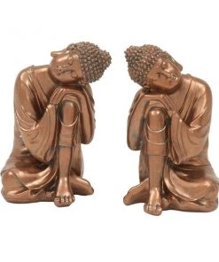 Grayson Lane Set of 2 5-in x 9-in Bronze Buddha Bohemian Sculpture - Poly Stone