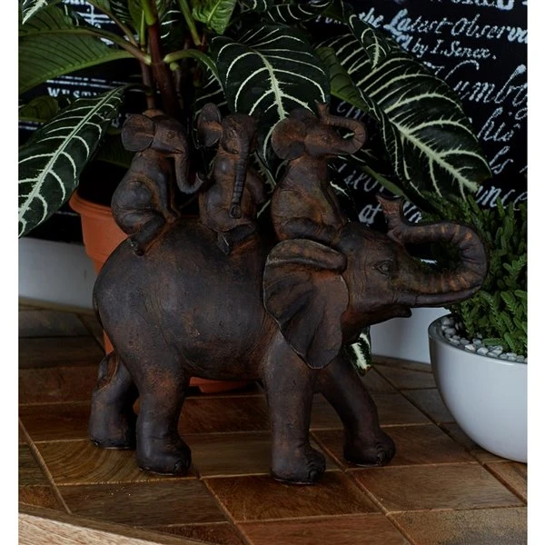 Grayson Lane Eclectic Elephant Sculpture - Brown Poly Stone - 10-in X 10-in 2 Grayson Lane Eclectic Elephant Sculpture - Brown Poly Stone - 10-in X 10-in - Image 2