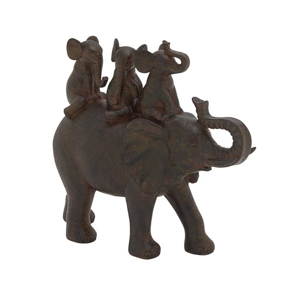 Grayson Lane Eclectic Elephant Sculpture - Brown Poly Stone - 10-in X 10-in 4 Grayson Lane Eclectic Elephant Sculpture - Brown Poly Stone - 10-in X 10-in - Image 4