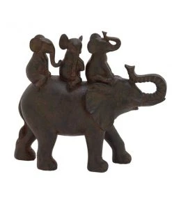 Grayson Lane Eclectic Elephant Sculpture - Brown Poly Stone - 10-in X 10-in