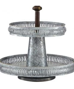 Grayson Lane Farmhouse 2 Tier Tray Stand - Silver Iron - 15-in X 16-in