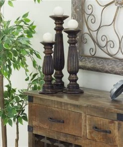 Grayson Lane 3-Candle Pillar Holder - 18-in, 15-in, 12-in -Brown Mango Wood -GRAYSON LANE shop 330858201 AlternateImage2 l
