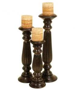 Grayson Lane 3-Candle Pillar Holder - 18-in, 15-in, 12-in -Brown Mango Wood