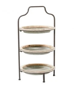 Grayson Lane Farmhouse Tiered Server - Grey Metal - 29-in X 16-in