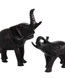 Grayson Lane Set of 2 9-in x 6-in - Black Traditional Elephant Sculpture - Aluminum