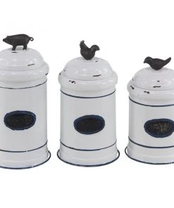 Grayson Lane Set of 3 11-in , 13-in , 14-in Farmhouse Decorative Jar - White - Metal