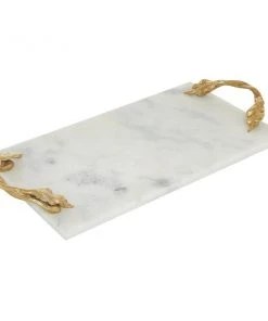 Grayson Lane Natural Serving Tray - White Marble - 2-in X 21-in X 10-in