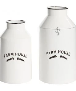 Grayson Lane Set of 2 14-in , 11-in Farmhouse Decorative Jar - White - Metal