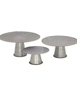 Grayson Lane Set of 3 9-in, 13-in, 15-in Grey Farmhouse Cake Stand - Metal