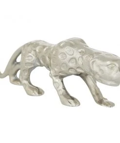 Grayson Lane Leopard Contemporary Sculpture - Silver Aluminum - 5-in X 15-in