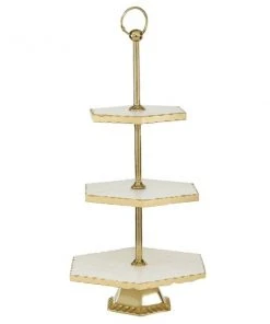 Grayson Lane Natural 3 Tier Tray Stand - Gold Stoneware and Aluminum - 22-in X 12-in -GRAYSON LANE shop 330858278 AlternateImage4 l