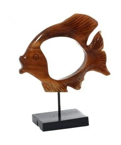Grayson Lane Coastal Fish Sculpture - Brown Teak Wood - 17-in X 15-in