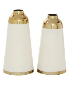 Grayson Lane Set of 2 6-in x 12-in Glam Vase - White - Metal
