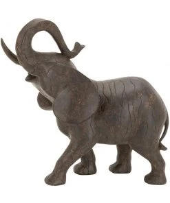 Grayson Lane Eclectic- Grey Poly Stone Elephant Sculpture - 10-in X 12-in