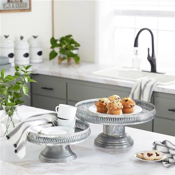 Grayson Lane Set of 2 16-in, 12-in Grey Farmhouse Cake Stand - Metal 2 Grayson Lane Set of 2 16-in, 12-in Grey Farmhouse Cake Stand - Metal - Image 2