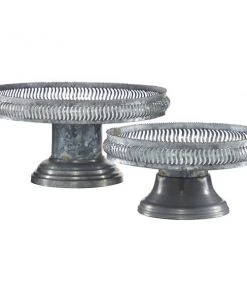 Grayson Lane Set of 2 16-in, 12-in Grey Farmhouse Cake Stand - Metal
