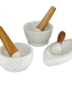 Grayson Lane Set of 3 5-in , 7-in , 9-in - White Natural Mortar and Pestel - Marble
