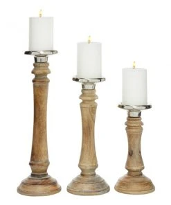 Grayson Lane 3-Candle Wood Pillar Holder - 9-in, 12-in, 15-in