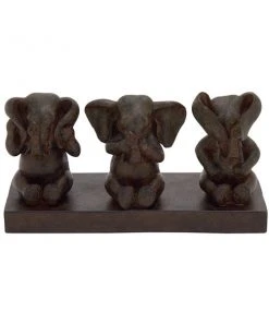 Grayson Lane Eclectic Sculpture - Brown Poly Stone Elephant - 6-in X 12-in