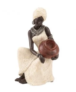 Grayson Lane Eclectic Cream Poly Stone African Lady Sculpture - 10-in X 6-in