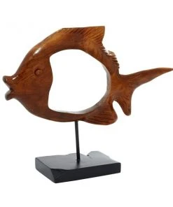 Grayson Lane Coastal Fish Sculpture - Brown Teak Wood - 16-in X 19-in
