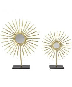Grayson Lane Set of 2 21-in , 28-in - Gold Glam Sun Sculpture Tin