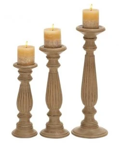 Grayson Lane 3-Candle Pillar Holder - 18-in, 15-in, 12-in - Brown Mango Wood