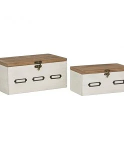 Grayson Lane Set of 2 10-in , 12-in White Contemporary Box - Wood