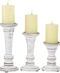 Grayson Lane 3-Candle Pillar Holder - 6-in, 8-in, 10-in - White Mango Wood