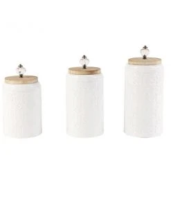 Grayson Lane Set of 3 12-in , 10-in , 9-in Farmhouse Decorative Jar- White - Metal