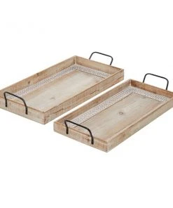 Grayson Lane Set of 2 25-in , 27-in Boho Style Tray - Brown Wood