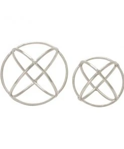 Grayson Lane Set of 2 10-in , 8-in Silver Modern Geometric Sculpture - Aluminum