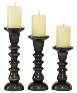 Grayson Lane 3-Candle Wood Pillar Holder - 8-in, 10-in, 12-in