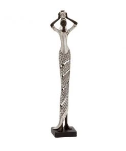 Grayson Lane African Lady Eclectic Sculpture - Silver Poly Stone - 19-in X 4-in