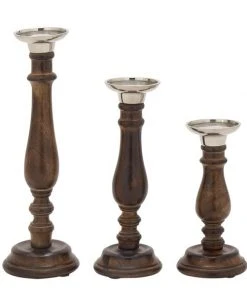 Grayson Lane 3-Candle Pillar Holder - 9-in, 12-in, 15-in - Dark Brown Mango Wood -GRAYSON LANE shop 330858470 AlternateImage5 l