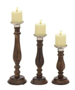 Grayson Lane 3-Candle Pillar Holder - 9-in, 12-in, 15-in - Dark Brown Mango Wood