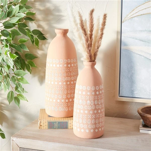 Grayson Lane Set of 2 15-in x 5-in Rustic Vases - Pink Stoneware 2 Grayson Lane Set of 2 15-in x 5-in Rustic Vases - Pink Stoneware - Image 2