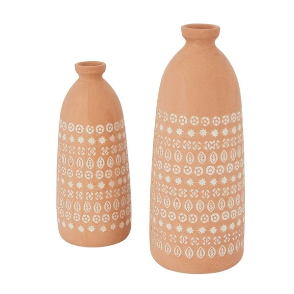 Grayson Lane Set of 2 15-in x 5-in Rustic Vases - Pink Stoneware 5 Grayson Lane Set of 2 15-in x 5-in Rustic Vases - Pink Stoneware - Image 5